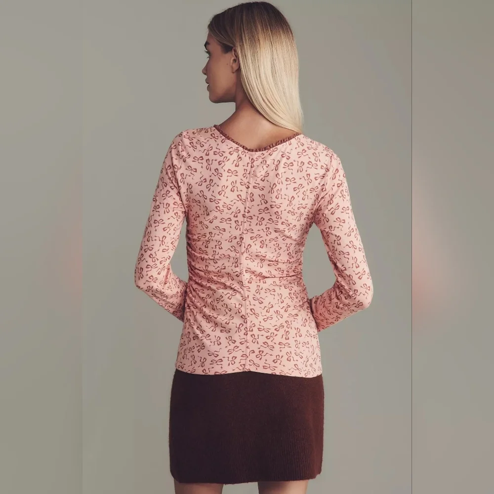 Maeve Lace Bow Print V-Neck Top, Size S, NWT - Picture 3 of 8